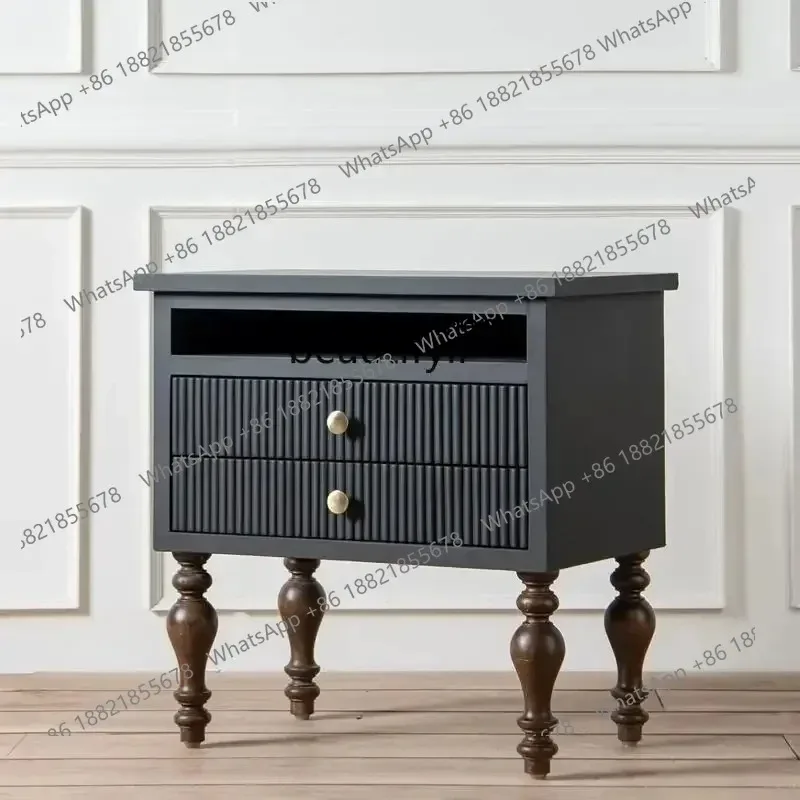 

A 0R French retro solid wood bedside table American black bedside table Bedroom multi-functional storage cabinet R