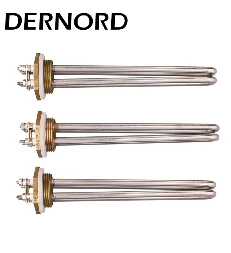 DERNORD 300w 600w 900w 1500w DC Tubular Electric Heater Water DN32 Brass Thread Solar Immersion Heating Element 12v 24v 48v