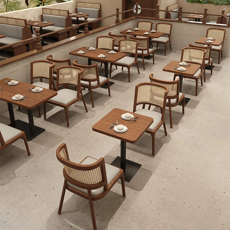 Theme Restaurant Seat Sofa Solid Wood Dining Chair Rattan South East Asia Wall Western Restaurant Dining