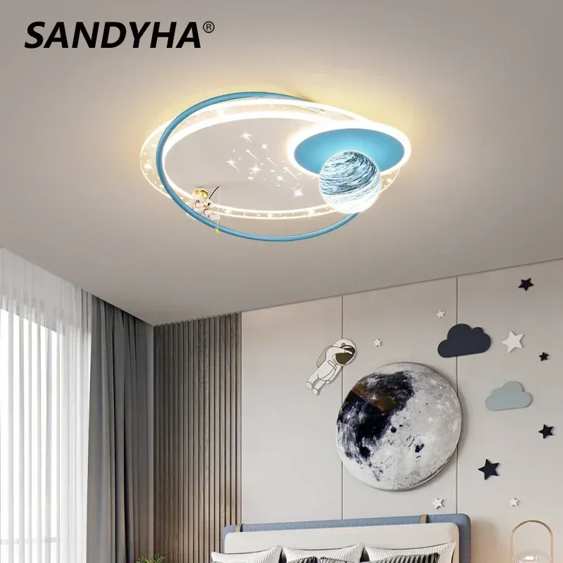 

SANDYHA Modern Children's Ceiling Lamp LED Chandelier Creative Planet Astronaut Design Kid Room Bedroom Home Decor Lighting