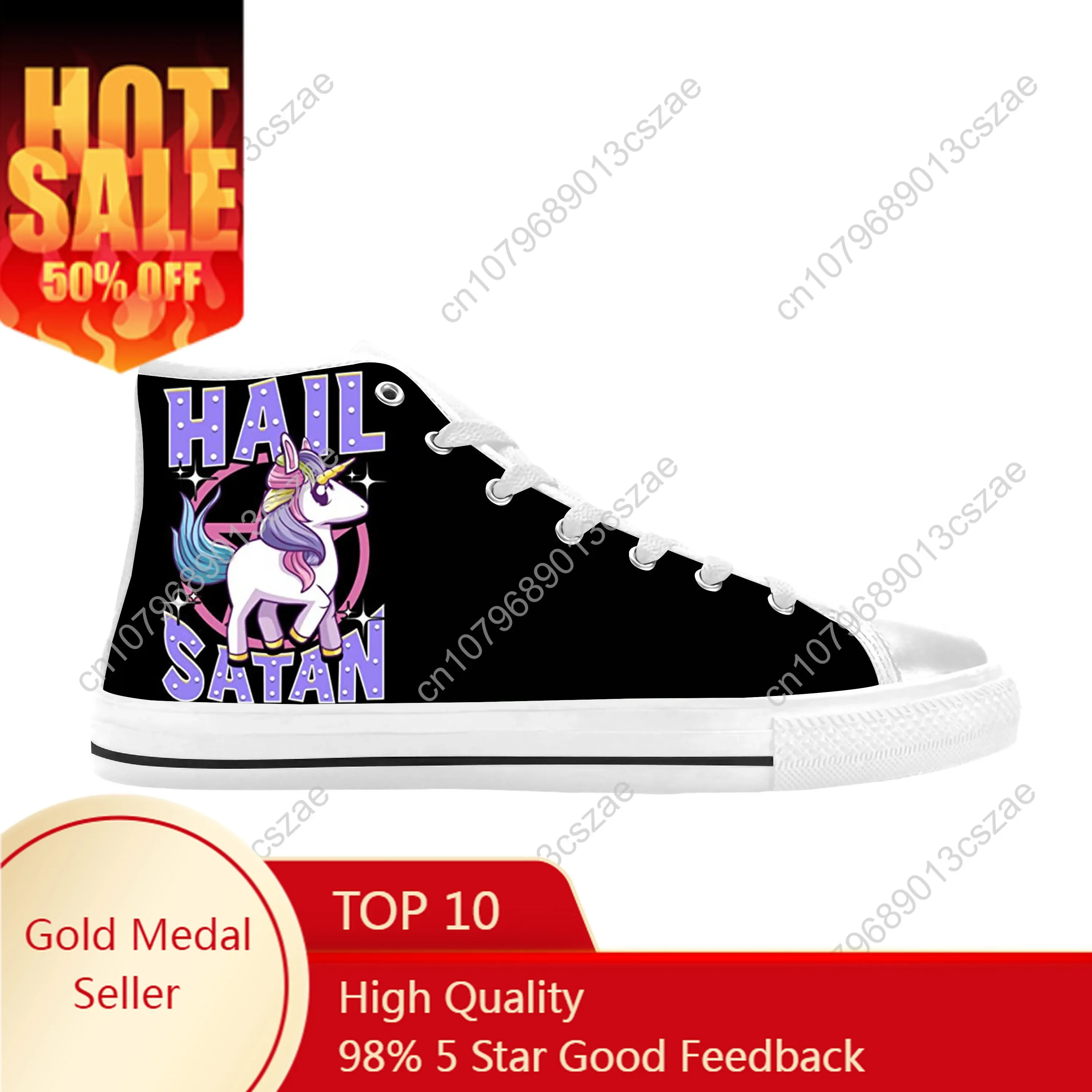 

Hail Satan Death Metal Unicorn Rainbow Satanic Casual Cloth Shoes High Top Comfortable Breathable 3D Print Men Women Sneakers