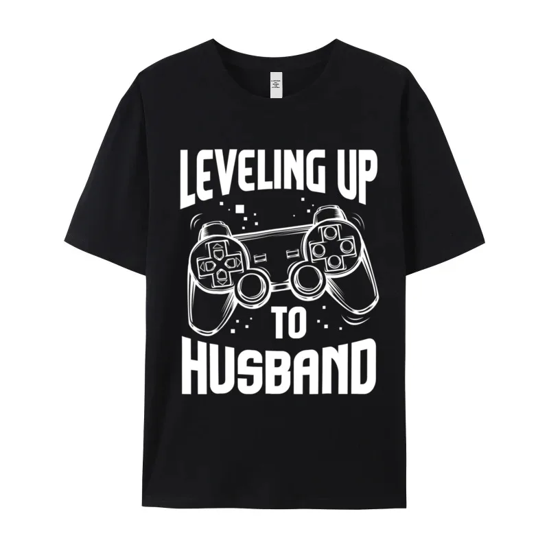 Mens Leveling Up To Husband Funny T-Shirt Husband Pure Cotton Christmas Tops & Tees Slogan T-Shirt Short Sleeve Classic Crewneck