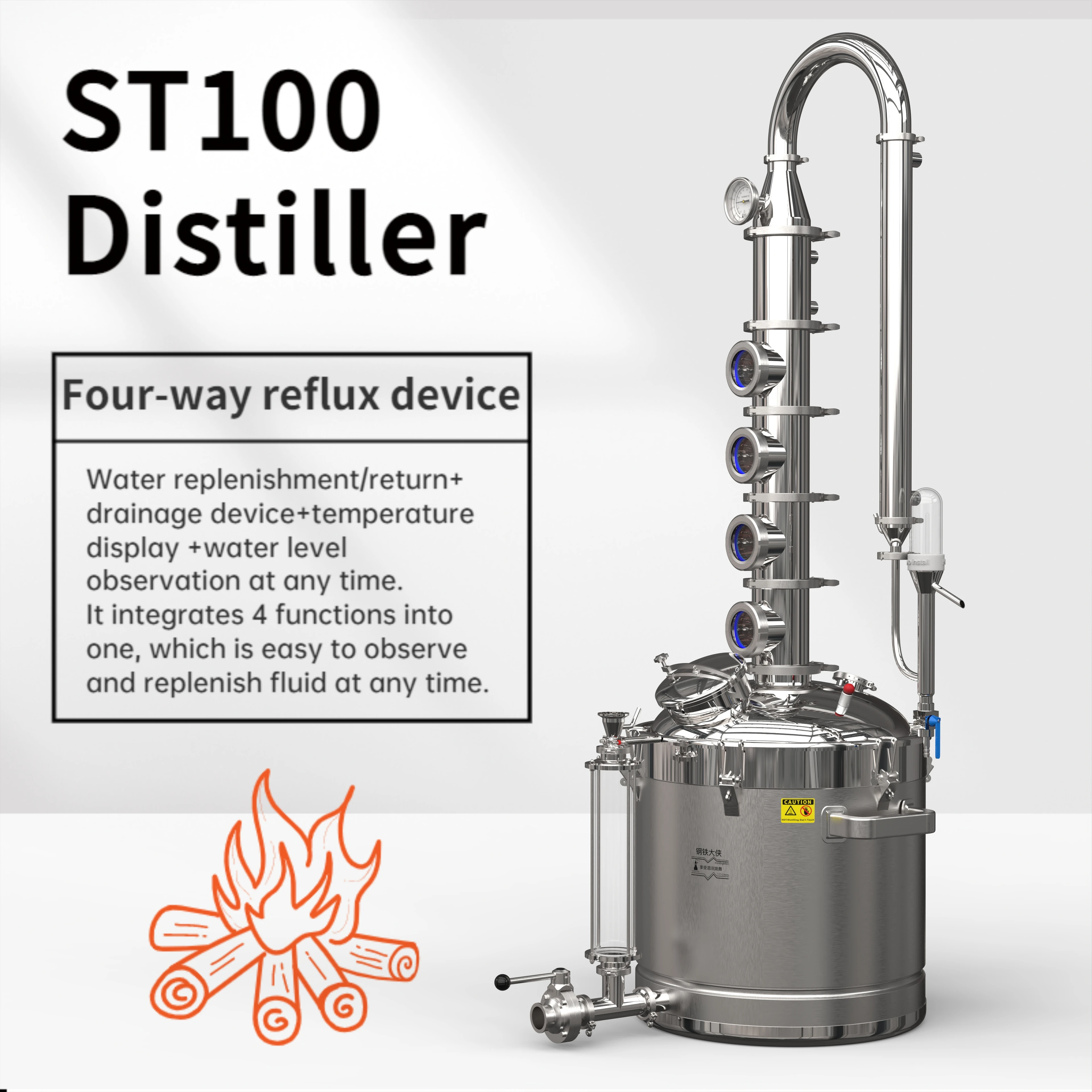 HOOLOO ST100 Distiller Moonshine Still  Alcohol Whiskey Brandy Vodka Gin Rum Alcohol Commercial Equipment Homebrew Home 304 SS