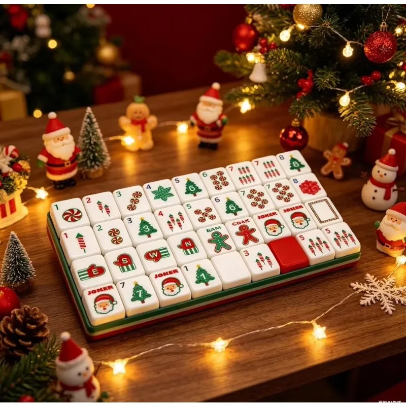Gingerbread Man Frame Christmas Mahjong 30x23x13mm, Acrylic 160 Pieces, Santa Claus Christmas Tree Holiday Gift Set