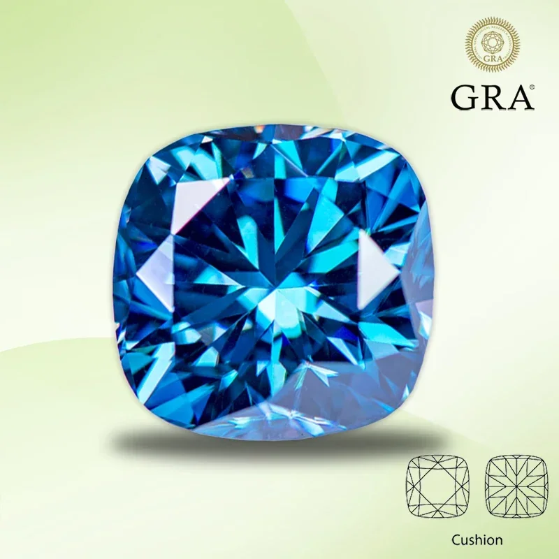 Moissanite Square Cushion Cut Sapphire Blue Color Gemstone Lab Grown Diamond for Charms Fine Jewelry Making with GRA Certificate