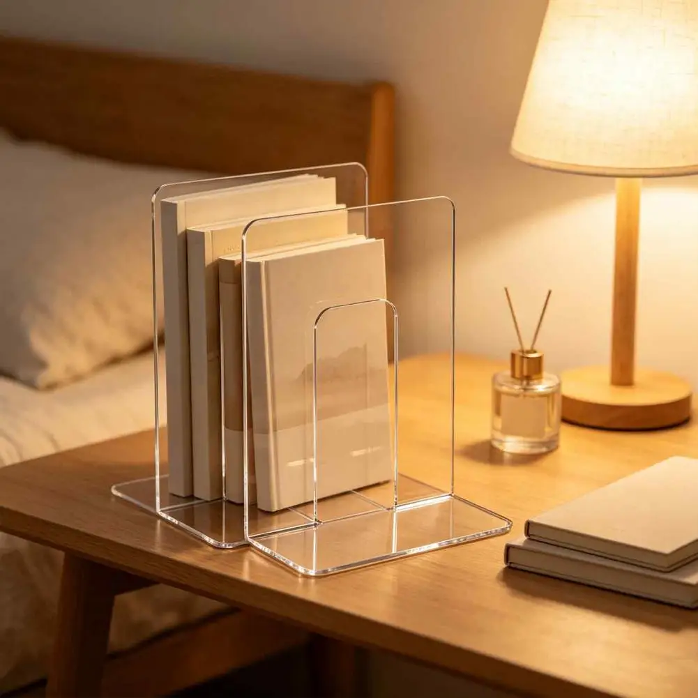 Acrylic Magazine Rack for Students Acrylic File Holder Desk Organizer Sturdy L-shaped Desktop Folder Rack Document for Shelves