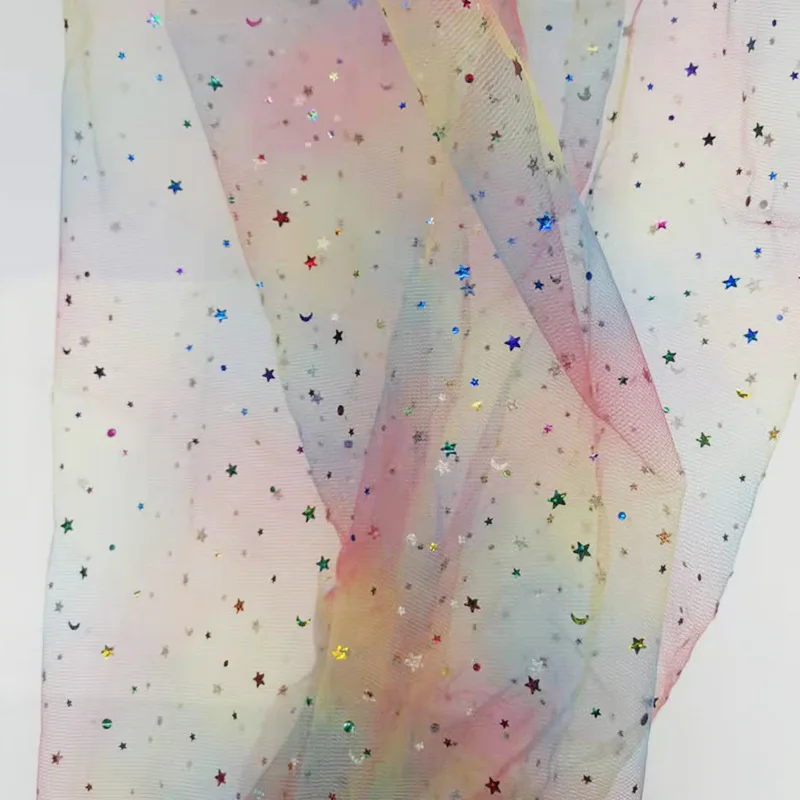 

Glitter Rainbow Gradient Mesh Fabric Glitter Wedding Dress Headdress DIY Sequins Photo Background Materails Stage Costumes