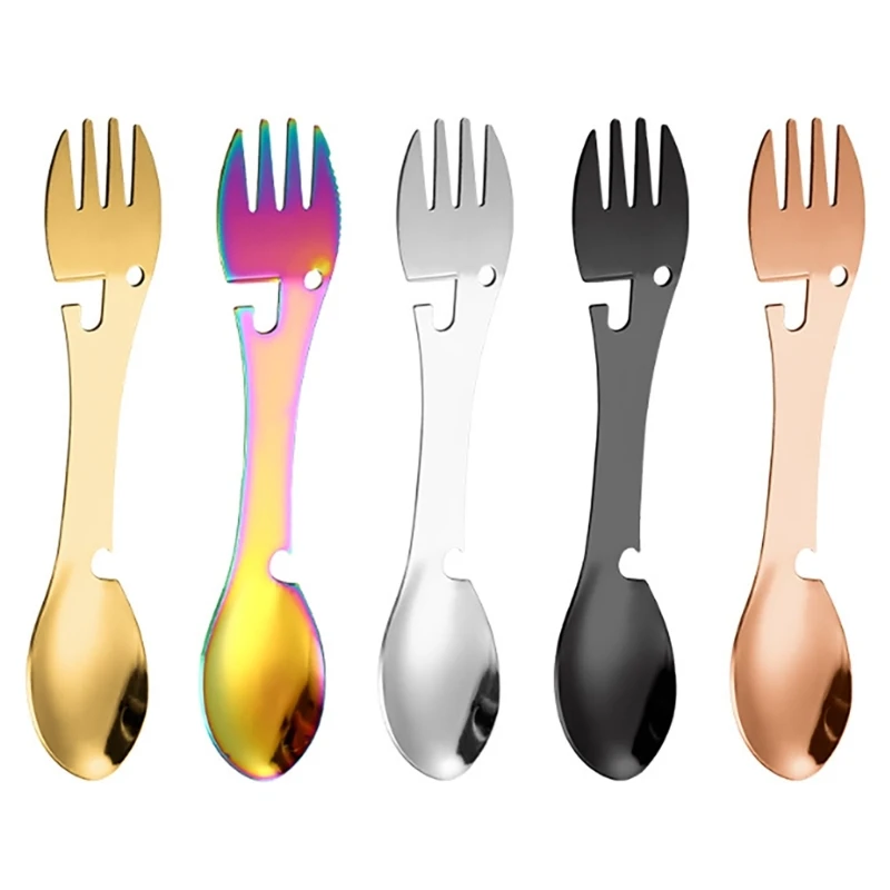 5 in1 Stainless Steels Spork Fork Spoon with Can and Bottles Opener for Picnics Dropshipping