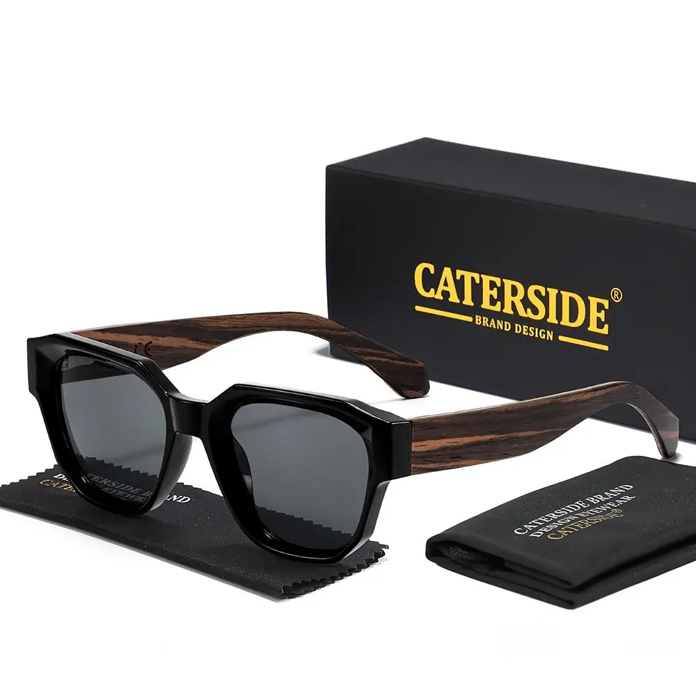 CATERSIDE Vintage Herren-Sonnenbrille mit quadratischem Rahmen, Holzbein-Design, Sonnenbrille für Damen, Outdoor-Reise- und Fahrbrille, UV400 – Detail 10