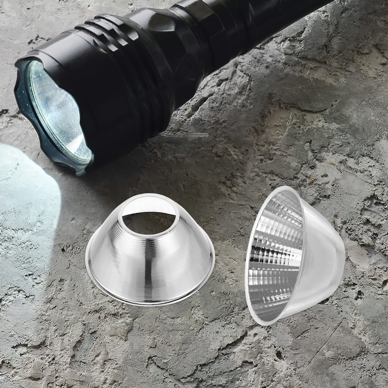 Réflecteur de lampe de poche, 2 pièces, accessoire de remplacement, anneau réfléchissant en aluminium pour projecteur, éclairage de secours à usage extérieur