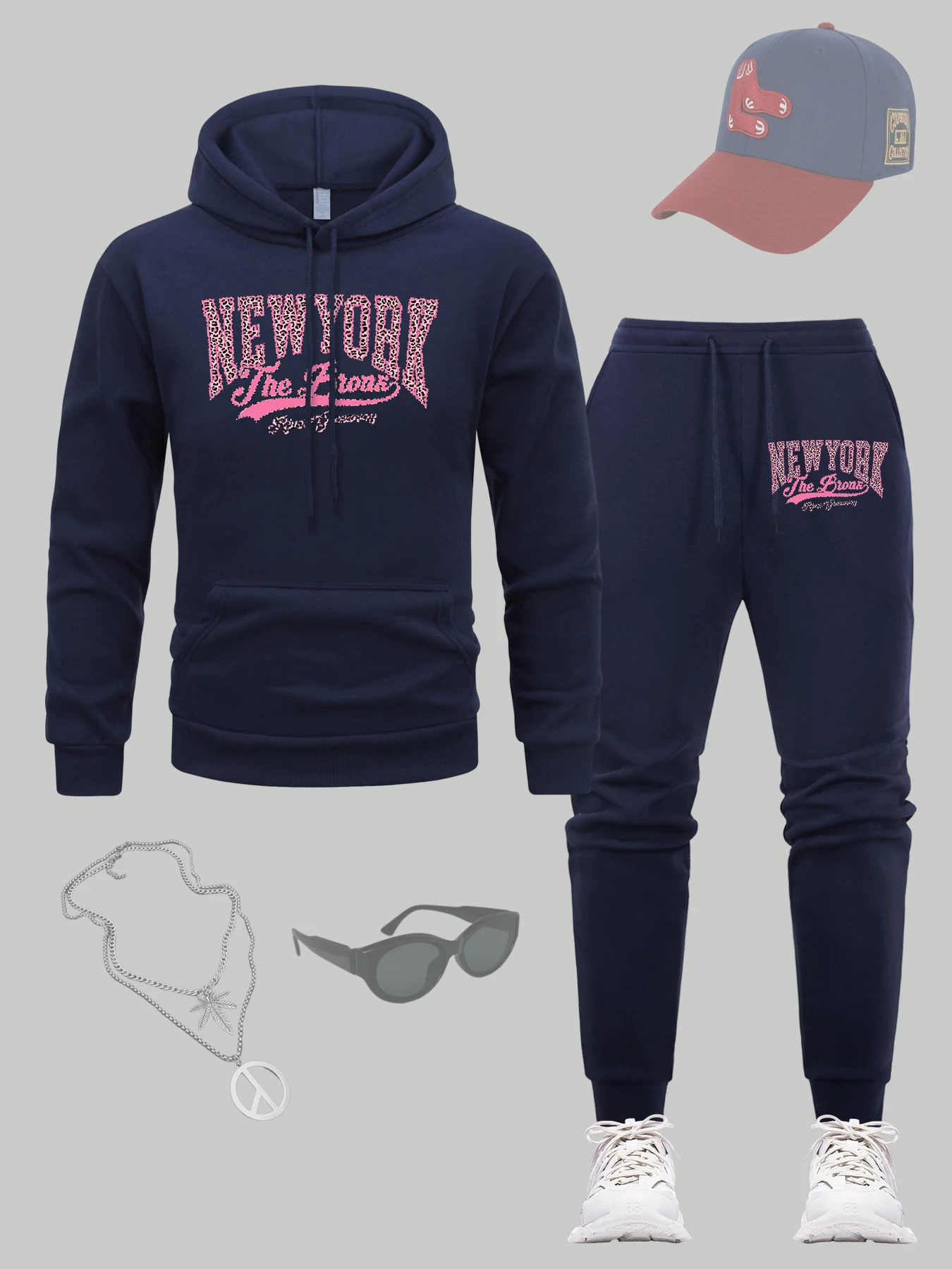 

New York The Bronx Print Man Hoodie Set Fleece Comfortable Pullover Casual Autumn Sweatpants Pocket Loose Sportswear Sets