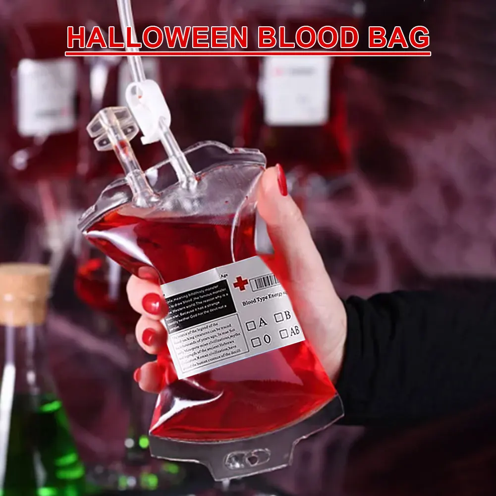 10PCS Blood Energy Drink Bags 350ML Halloween Blood IV Bags Party Drink Container Juice Pouch Prop Blood Energy Drink Bag