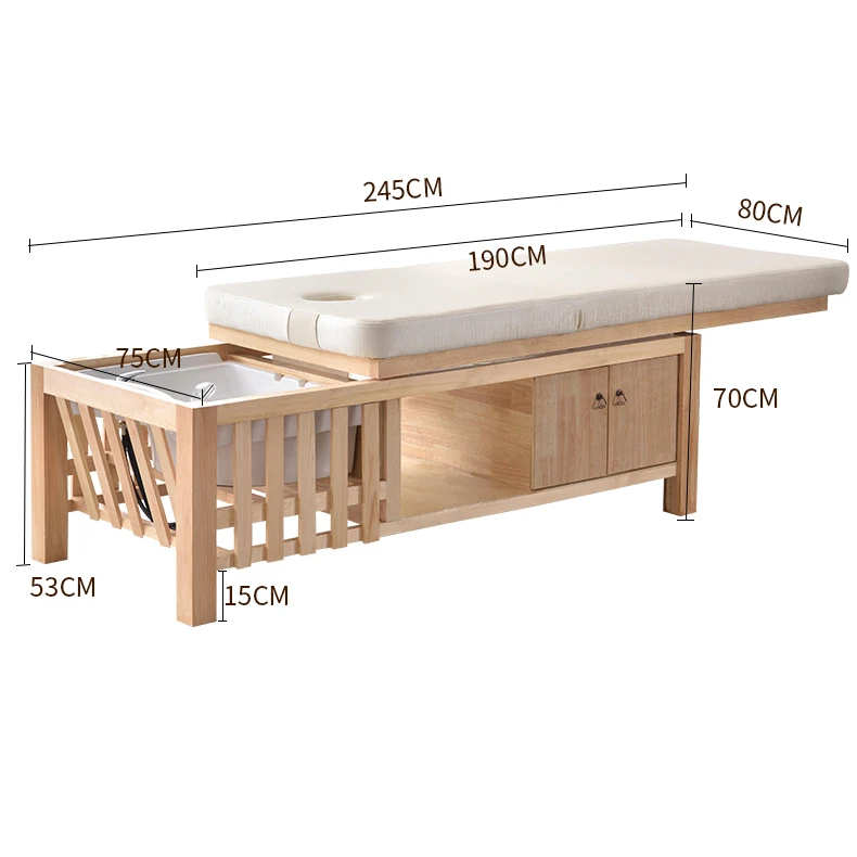 

Thai Style Shampoo and Massage Bed, Multifunctional Solid Wood Bed, Massage Head Therapy
