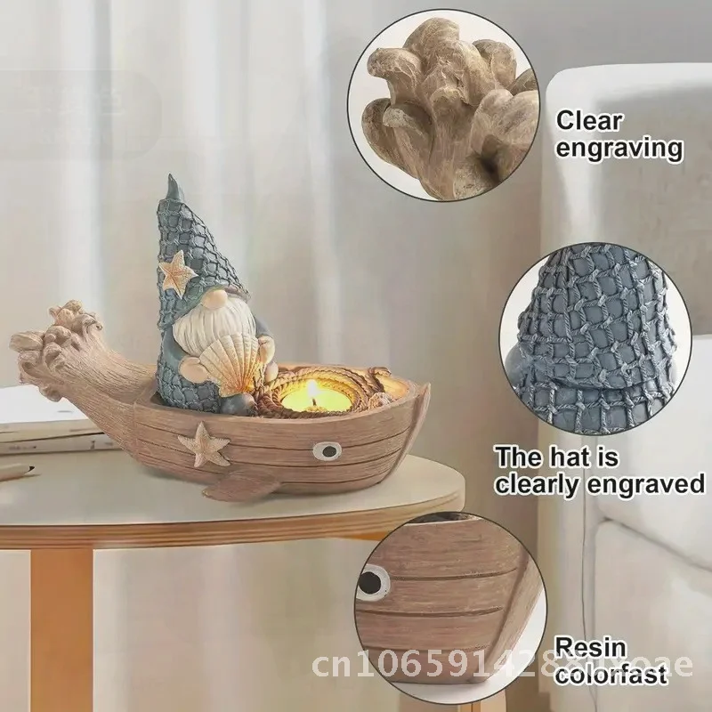 

Resin Crafts Dwarf Elderly Sailing Candlestick Home Decor Modern Minimalist Boat Gnome Small Desktop Ornaments