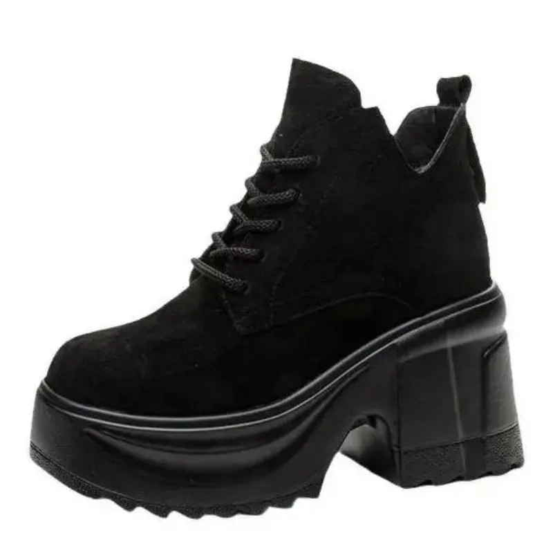 

Новые женские ботинки на платформе, осенне-зимние короткие ботинки для женщин, ботильоны ручной работы в стиле ретро, женские ботинки на танкетке со шнуровкой, Botas Mujer