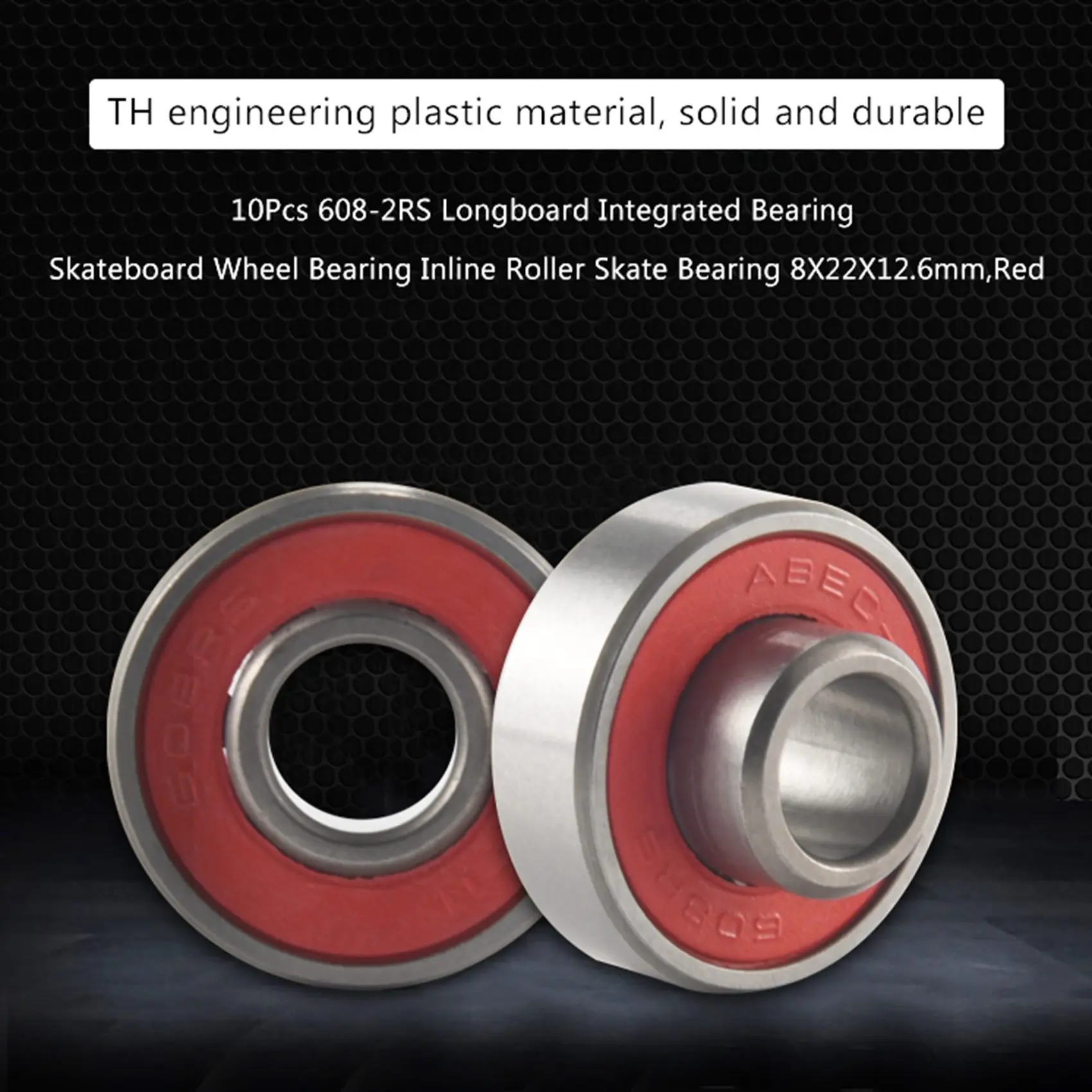 10Pcs 608-2RS Longboard Integrated Bearing Skateboard Wheel Bearing Inline Roller Skate Bearing 8X22X12.6mm,Red