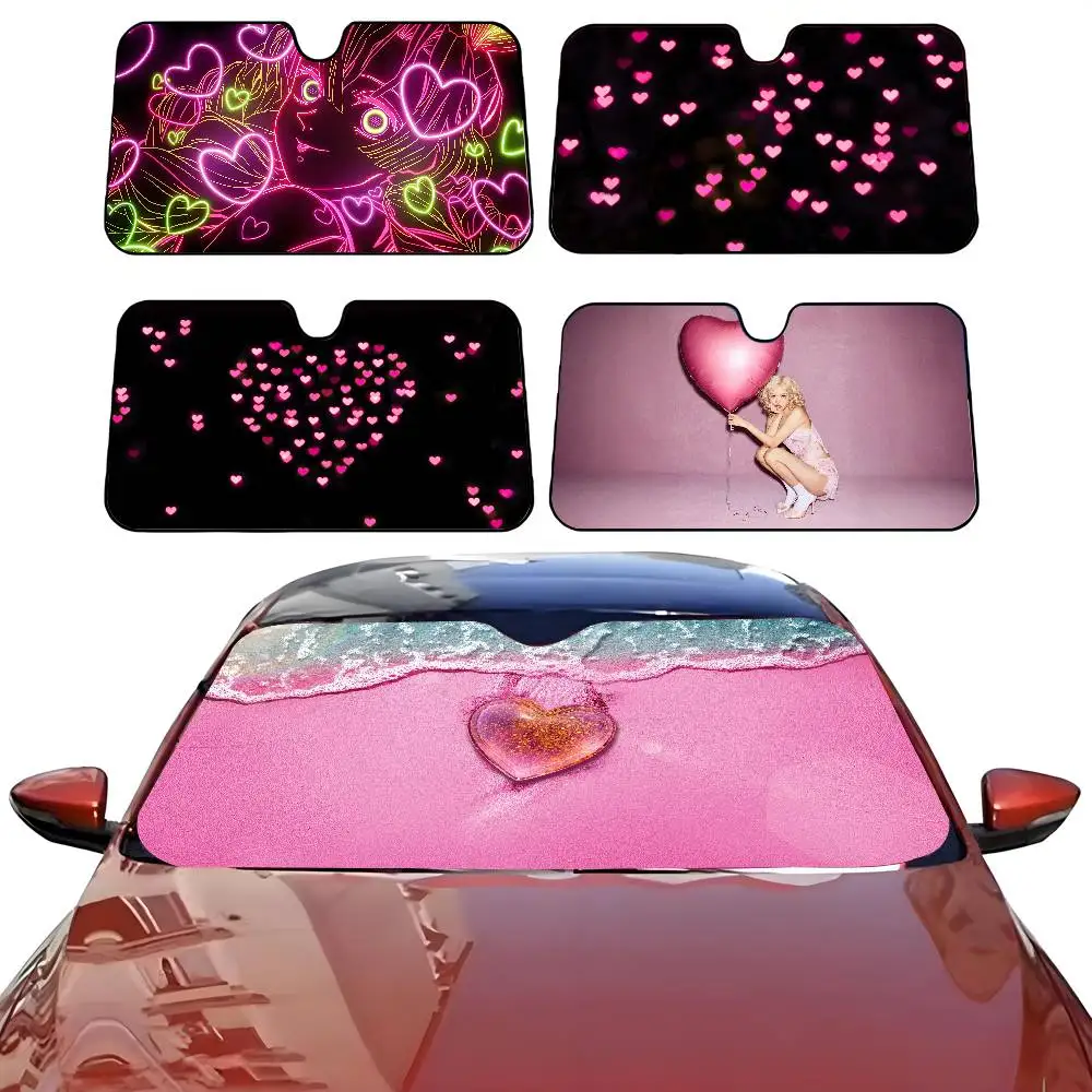 

Розовое сердце Автомобильный солнцезащитный козырек Зонтик Солнцезащитный козырек на лобовое стекло автомобиля Защита от ультрафиолета и внутренний охладитель