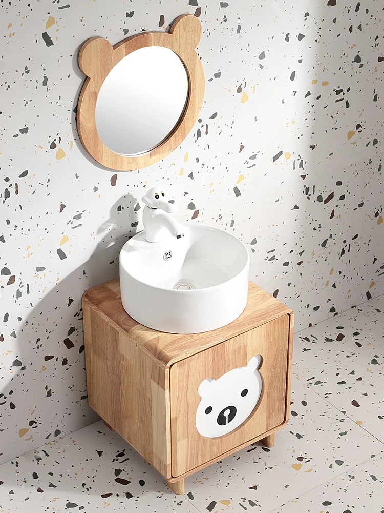 Oak solid wood children's washbasin, washbasin, kindergarten cartoon bathroom cabinet, washbasin