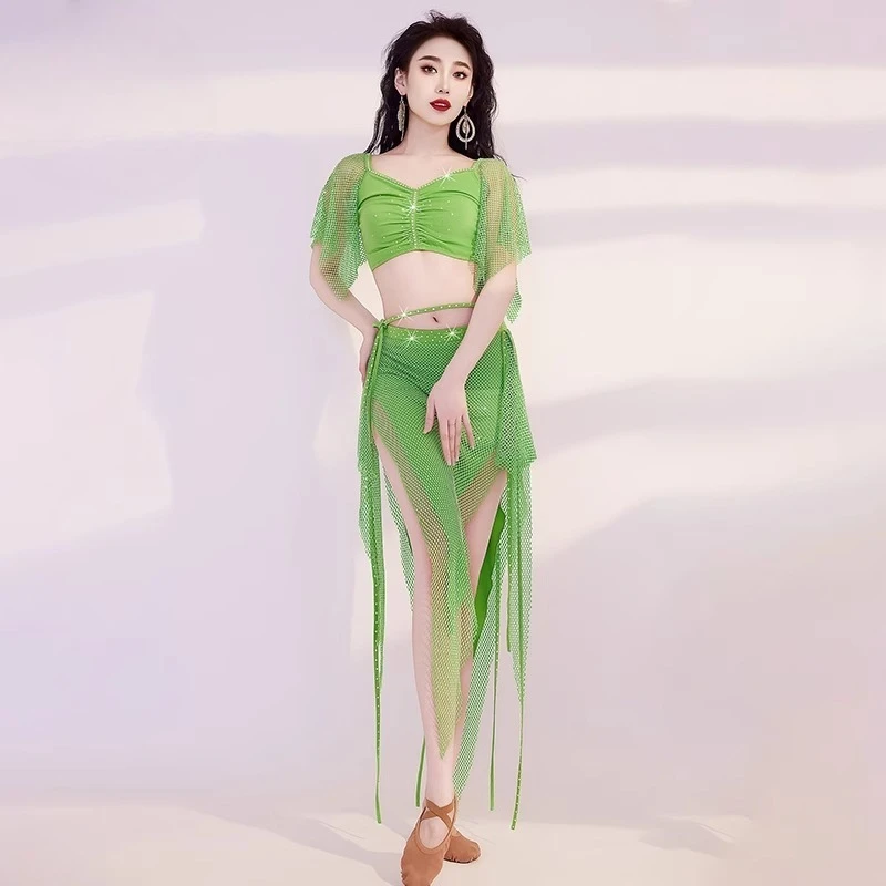 Trajes de dança do ventre personalizados brilhando conjunto de vestido de performance de dança oriental vestido de prática top de malha e saia