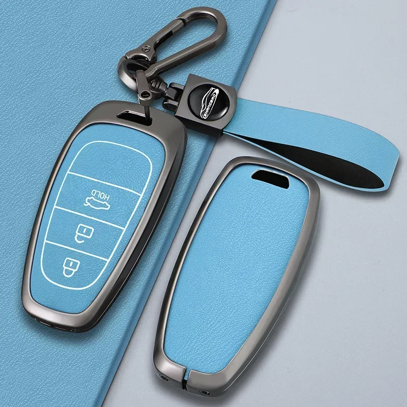 

Stylish Leather Car Key Case For Hyundai Santa Fe 4.3 NEXO Ntage Chassis Soladditive Prime 2022 2021 I20 IX35 Car Keychain Case