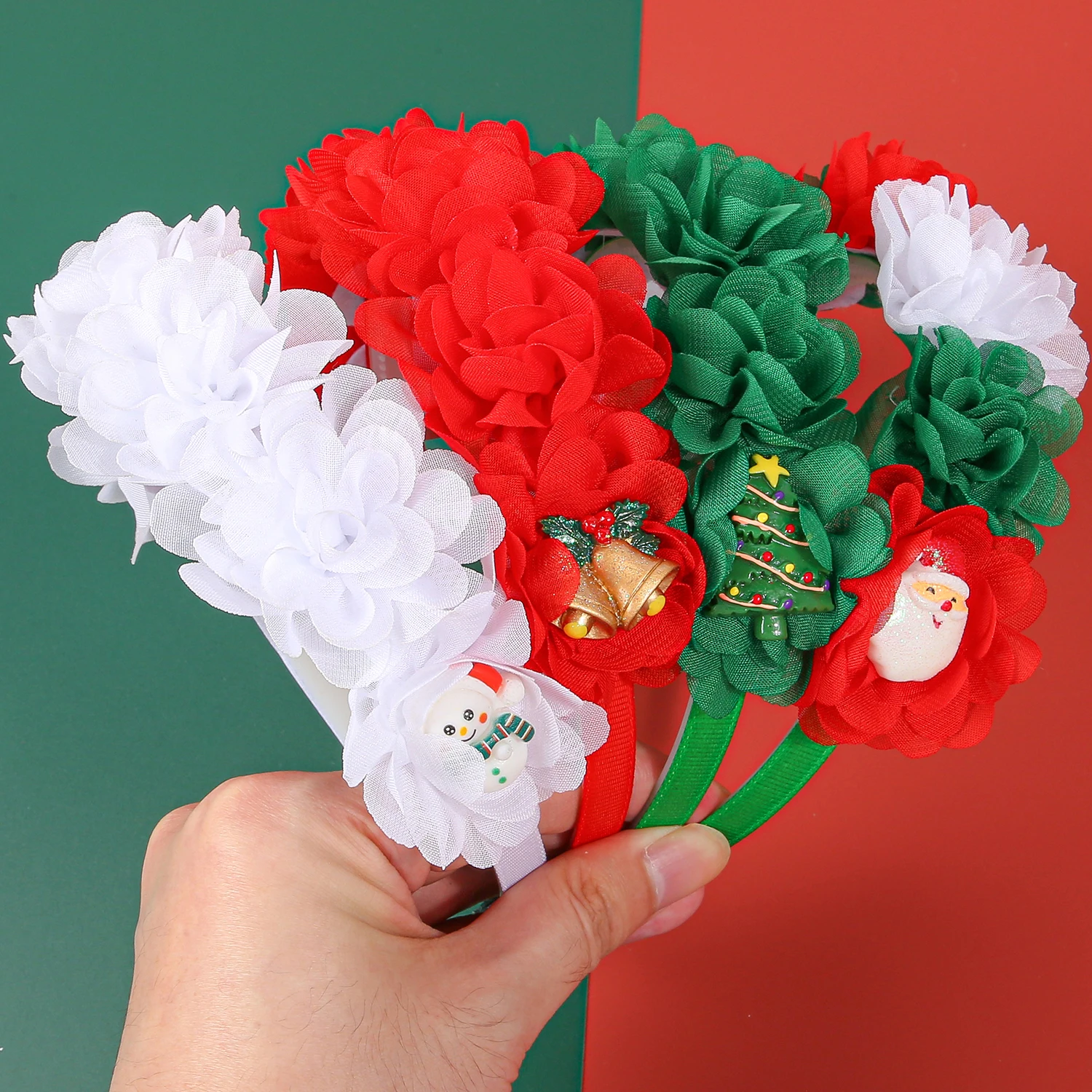 1/4pcs Cartoon Christmas Chiffon Flower Headbands Christmas Party Hairbands Kids Floral Headband Christmas Hair Accessories
