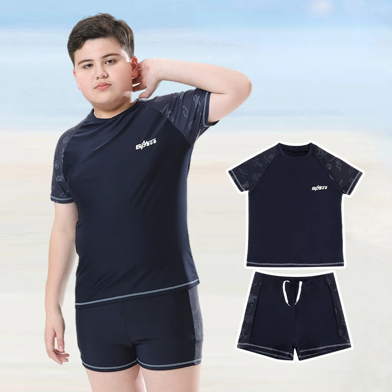 

Размера плюс Boy Купальник с коротким рукавом 2023 новый детский солнцезащитный Быстросохнущий купальник От 10 до 18 лет детский купальный костюм из двух предметов