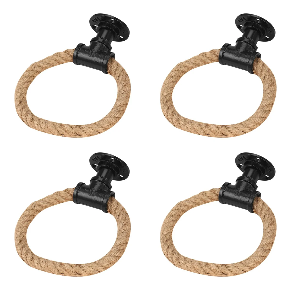 

HHTL 4X Vintage Towel Rack Ring Industrial Style Wall Mount Towel Holder Iron Pipe Rope Bathroom