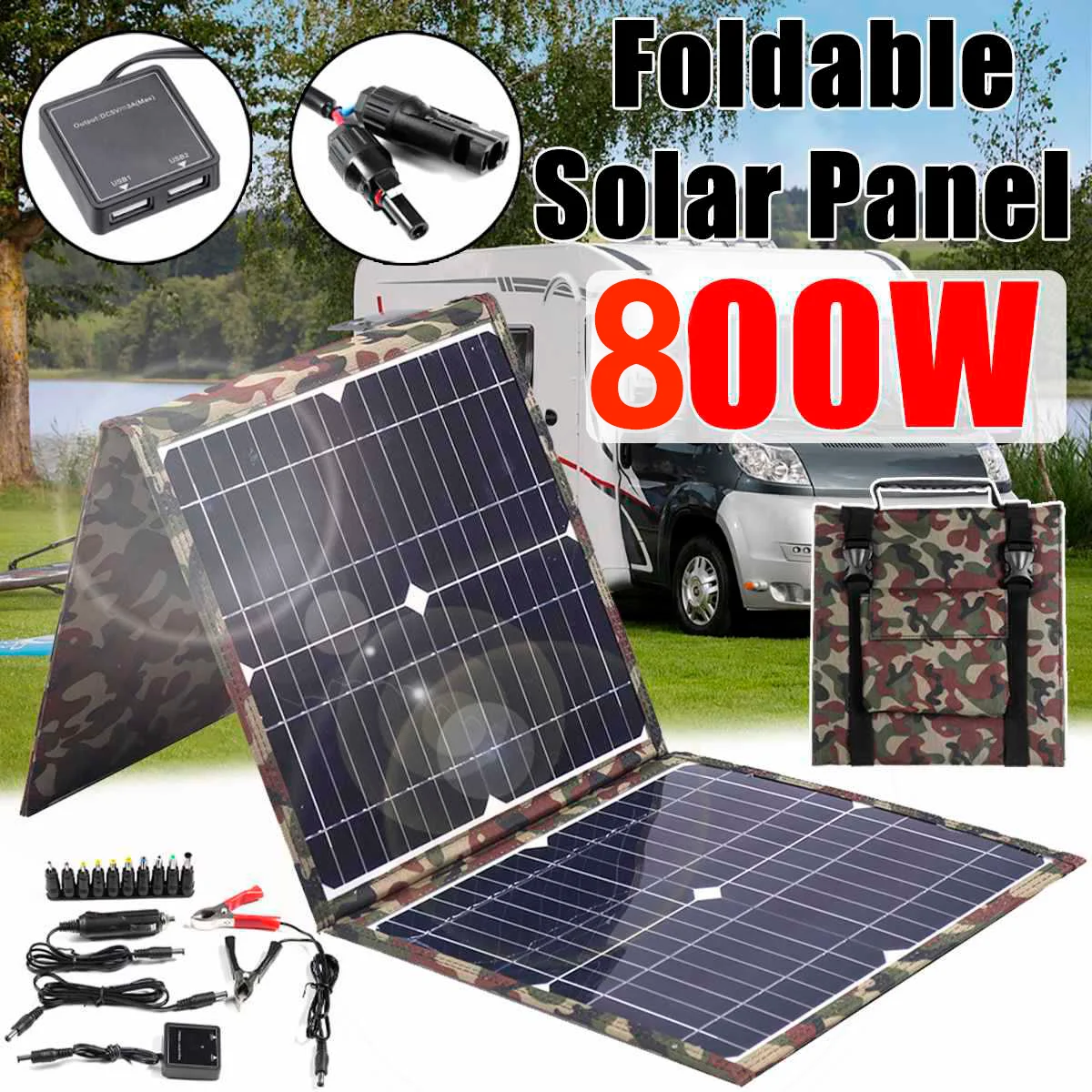 800W Solar Panel Kit Complete Camping Foldable Solar Power Station MPPT Portable Generator Charger 18V for Car Boat Caravan Camp