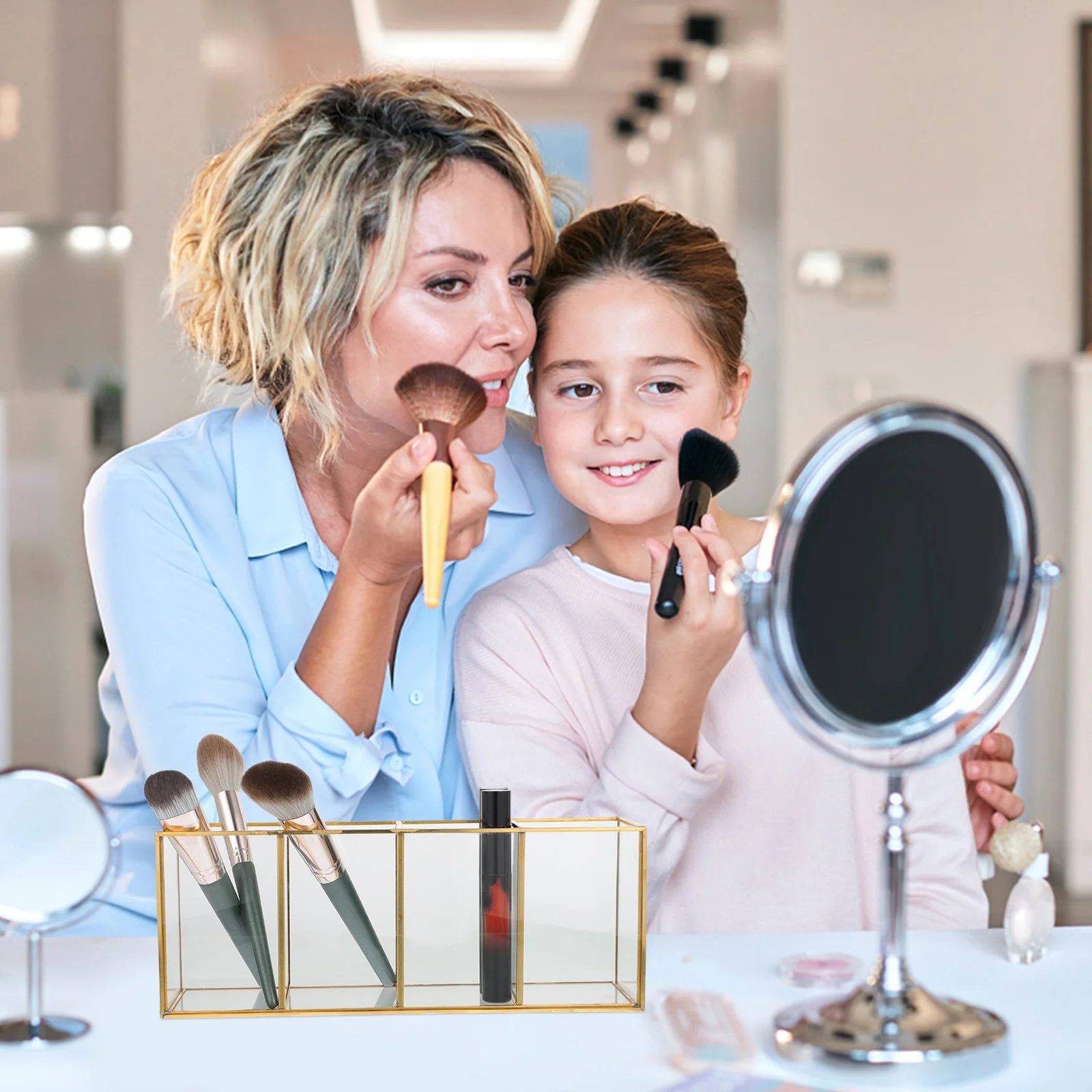 

Makeup Storage Box Desktop Organizer Large Capacity Makeup Case for Lipstick Skincare Powder Puff