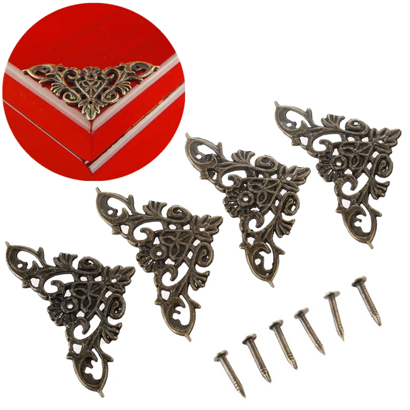 12pcs Antique Corner Brackets Furniture Hardware Bronze Jewelry Case Box Book Scrapbook Album Corner Protector Decor Accessories