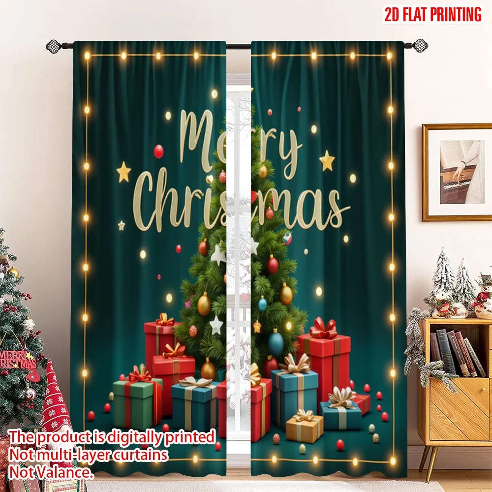 

2pcs 2D flat printing Merry Christmas Drapes Merry Christmas Ornament Gift Polyester Without Electricity Festive Holiday Perfect