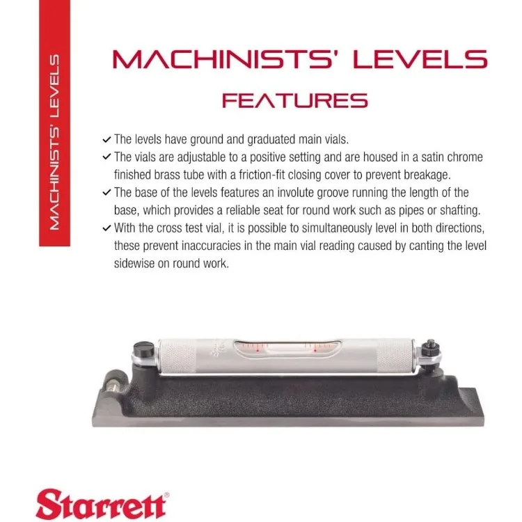 Machinists' Level with Ground and Graduated Main Vial - Ideal for Machine Shop and Tool Room Use - 8