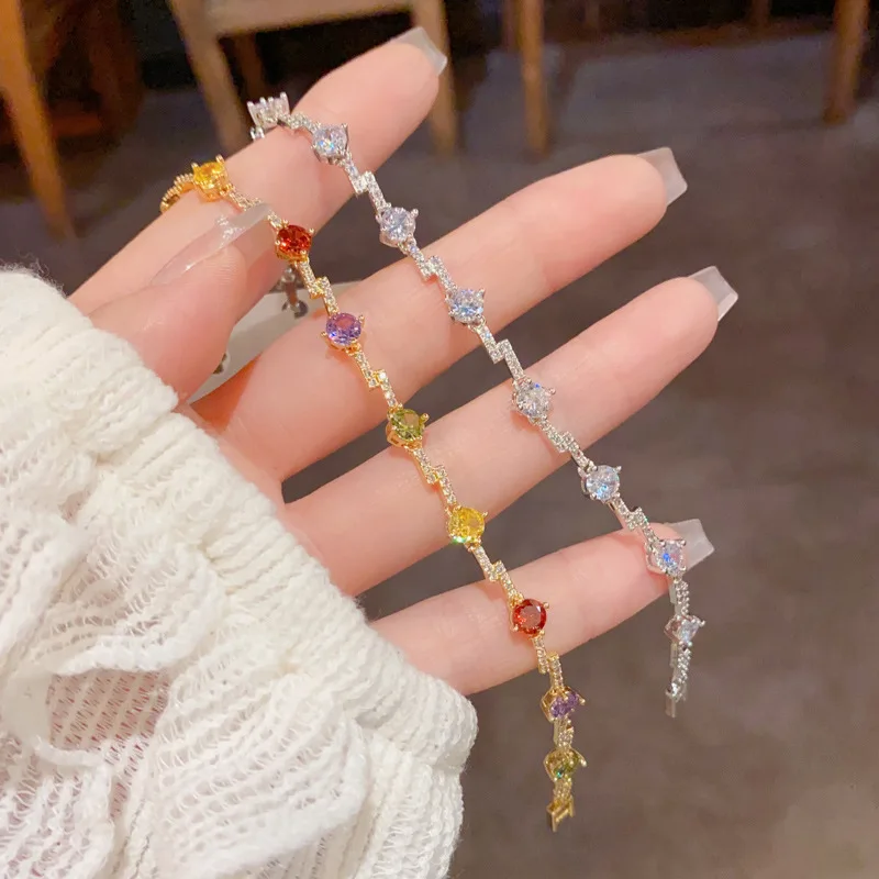 

High Quality Multicolor Zircon Irregular Geometric Link Chain Bracelets Women Luxury Bride Bridesmaid Wedding Party Jewelry 1681