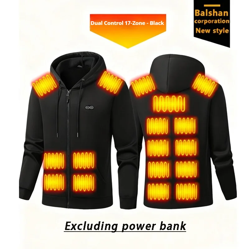 

2025 New Winter Heated Hoodie Men's Outdoor Fleece Lined USB Heating Jacket Electrically Heated Outerwear Motorcycle Street Gear