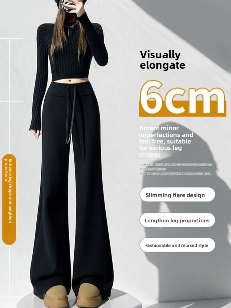 بنطلون واسع الساق مبطن بالصوف الأسيتات الأبيض للنساء، بنطلون خريف وشتاء بخصر عالٍ وتصميم غير متماثل، سروال كاجوال