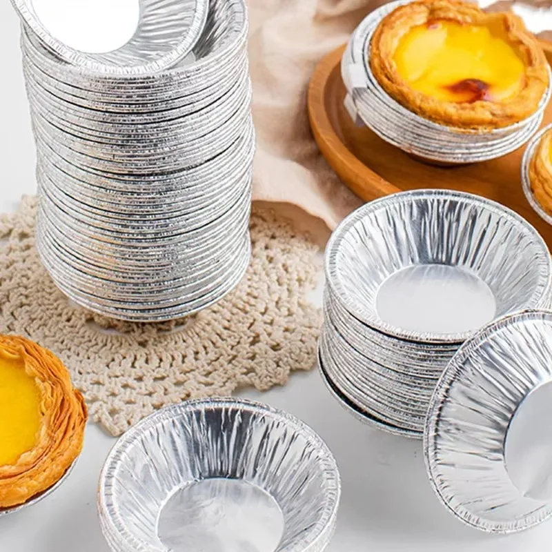 Egg Tart Molds Disposable Aluminum Foil Cup Mini Pie Pans Circular Baking Cups Quiche Cake Kitchen Restaurant Bakery Tools