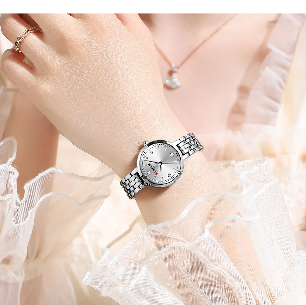CURREN Damen Minimalistische Dünne Armbanduhr mit Funkelnden Strasssteinen, Luxuriöse Quarzuhr als Geschenk für Sie – Detail 16