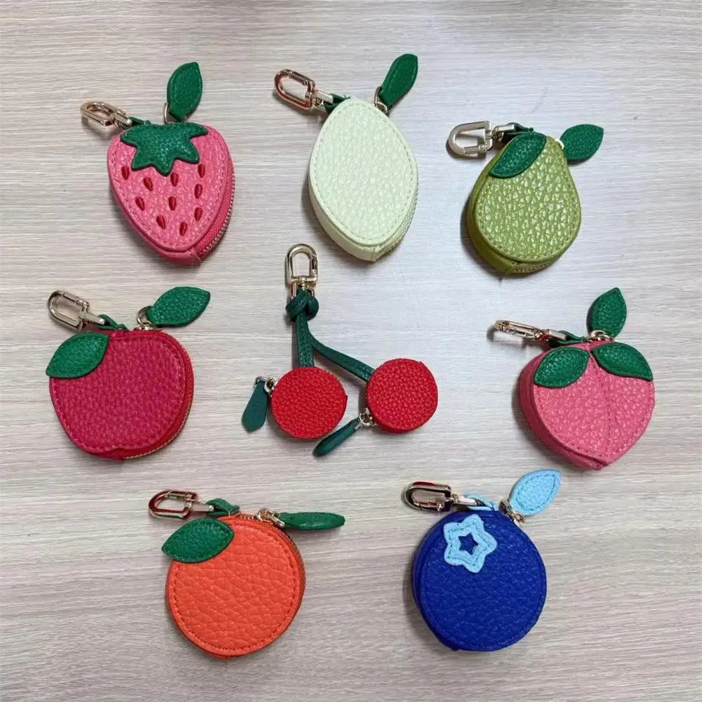 

PU Leather Pendant Zipper Keychain Red Apple Fruit Charm Coin Purse Cute Key Chain Mini Pouch Wallet Gift For Girl Women