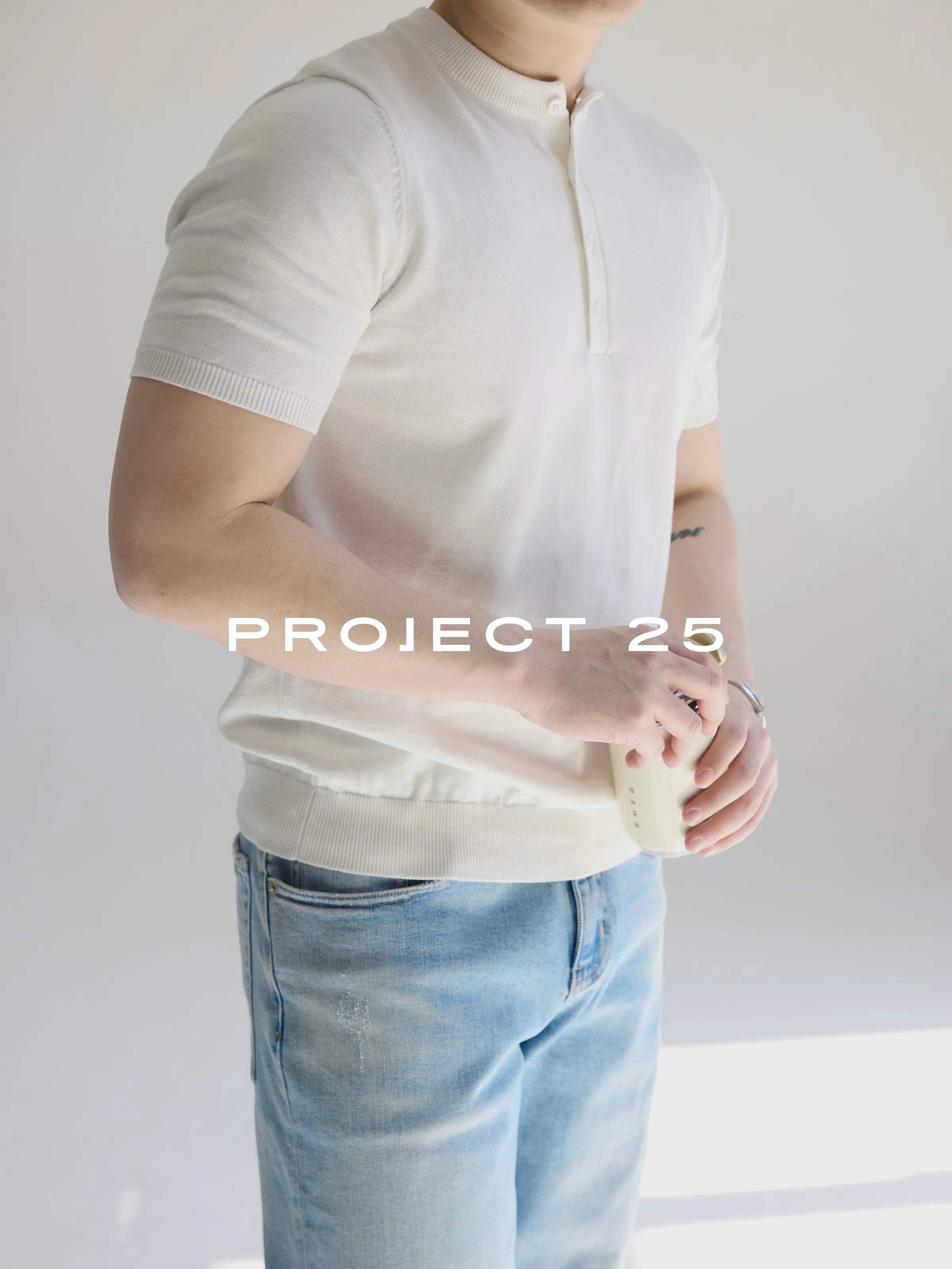 PROJECT 25 Men's Combed Cotton American Henley Knit Short Sleeve T-Shirt Slim Fit Solid Color