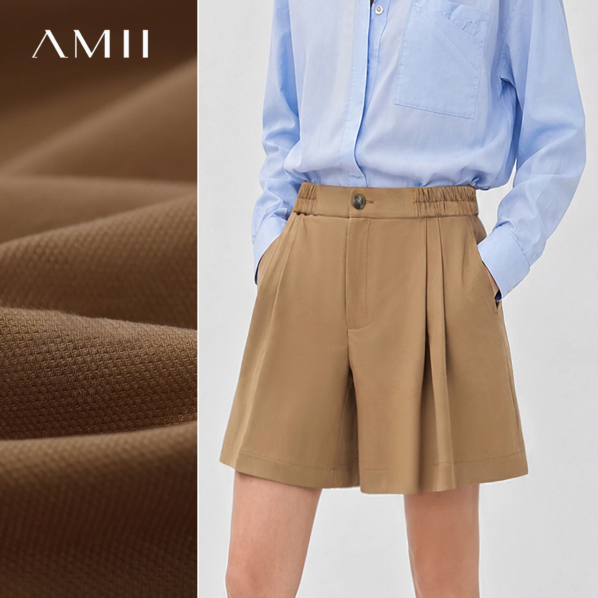 Amii Loose Fit Women Shorts 2026 Summer Wide Leg Pants Pleated Elastic Casual Bottoms Comfortable Office Lady Clothing 12623084