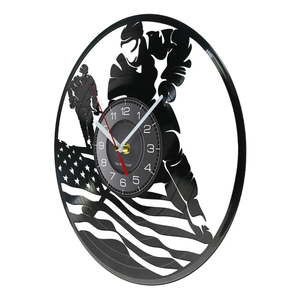 Patriotic USA Flag Hockey Wall Clock American Hockeyist Vinyl Record Wall Clock Ice Hockey Sports Contemporary Home Decor Clock