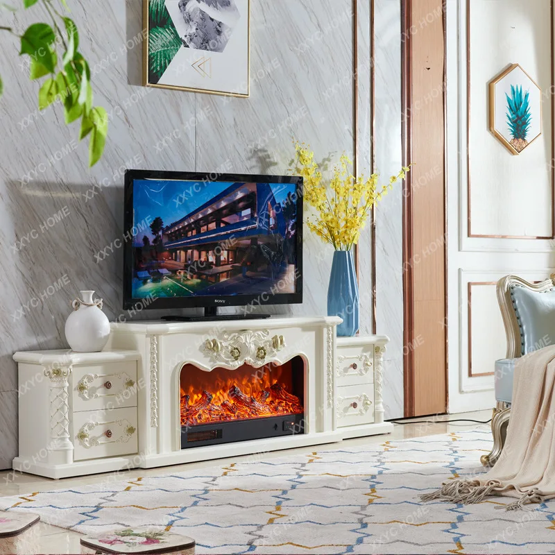 L carved gold-painted fireplace living room solid wood decorative cabinet TV cabinet heating electronic simulation