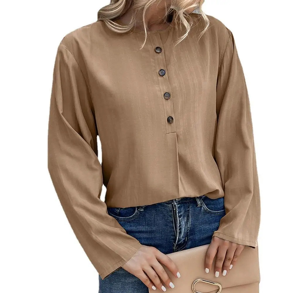 قميص نسائي بوهيمي فضفاض بأكمام طويلة من ألياف البوليستر، سمك عادي، لون نقي، ملابس نسائية فاخرة وعصرية