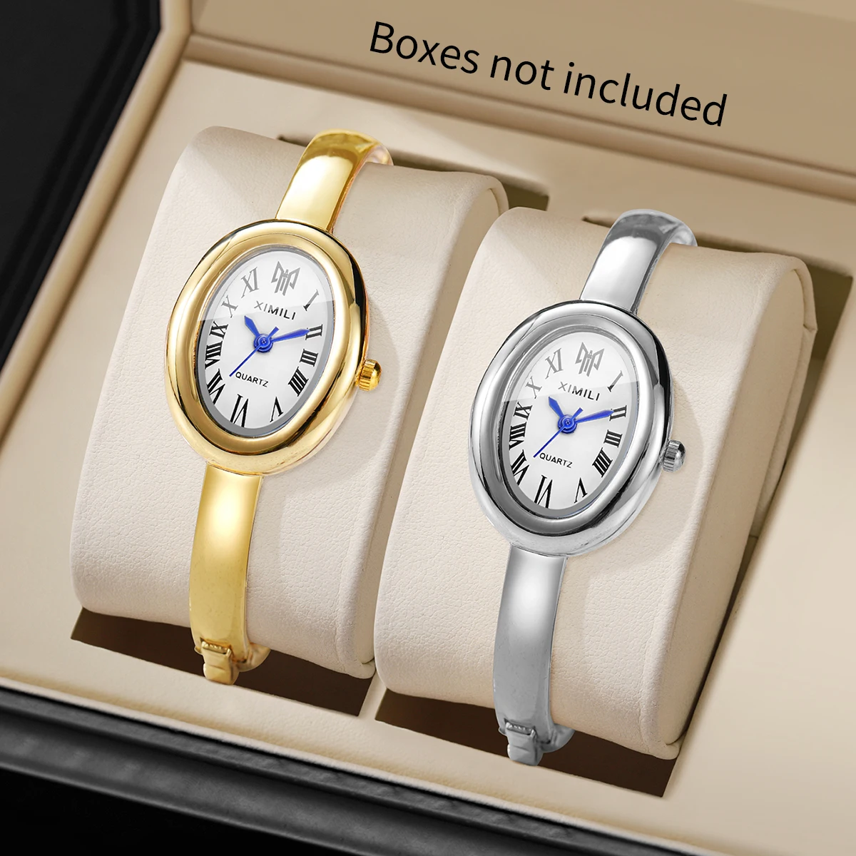 Luxury Gold & Silver Tone Bangle Watch for Women Oval White Dial Roman Scale Analog Quartz Wristwatch Elegant Ladies Party Watch