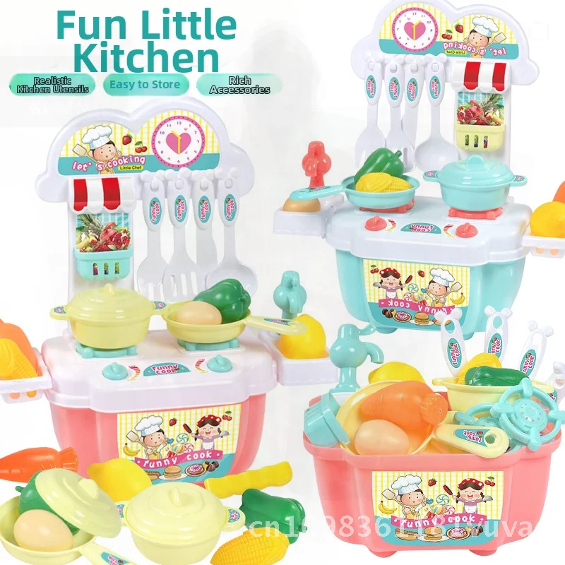 Eendelig kinderspeelhuisje Keukenspeelgoedset Roze/Mintgroen Eettafel Koken Fantasiespeelgoed voor meisjes van 4-6 jaar