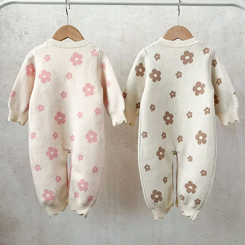 2024 New Autumn Toddler Baby Girl Knitted Romper Long Sleeved Print Infant Baby Girls Knitted Jumpsuit Children Knitted Clothes