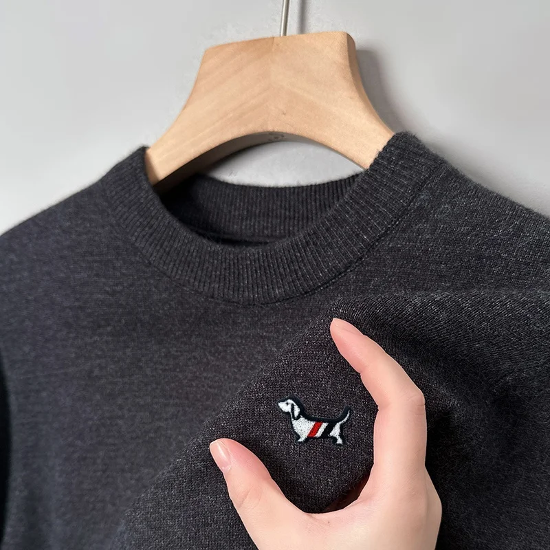 جودة فاخرة الرجال س الرقبة البلوز تريكو الخريف الشتاء جديد وصول بلون الكلب طباعة الدافئة لينة موضة ملابس رجالية غير رسمية #3