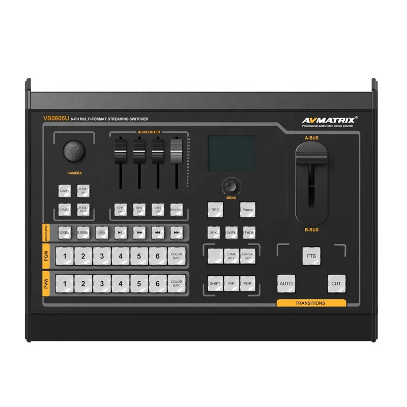 Avmatrix VS0605U 6-Channel Video Switcher SDI 4K for HDMI USB Player Live Streaming 1080p Recording PTZ Video Splitters