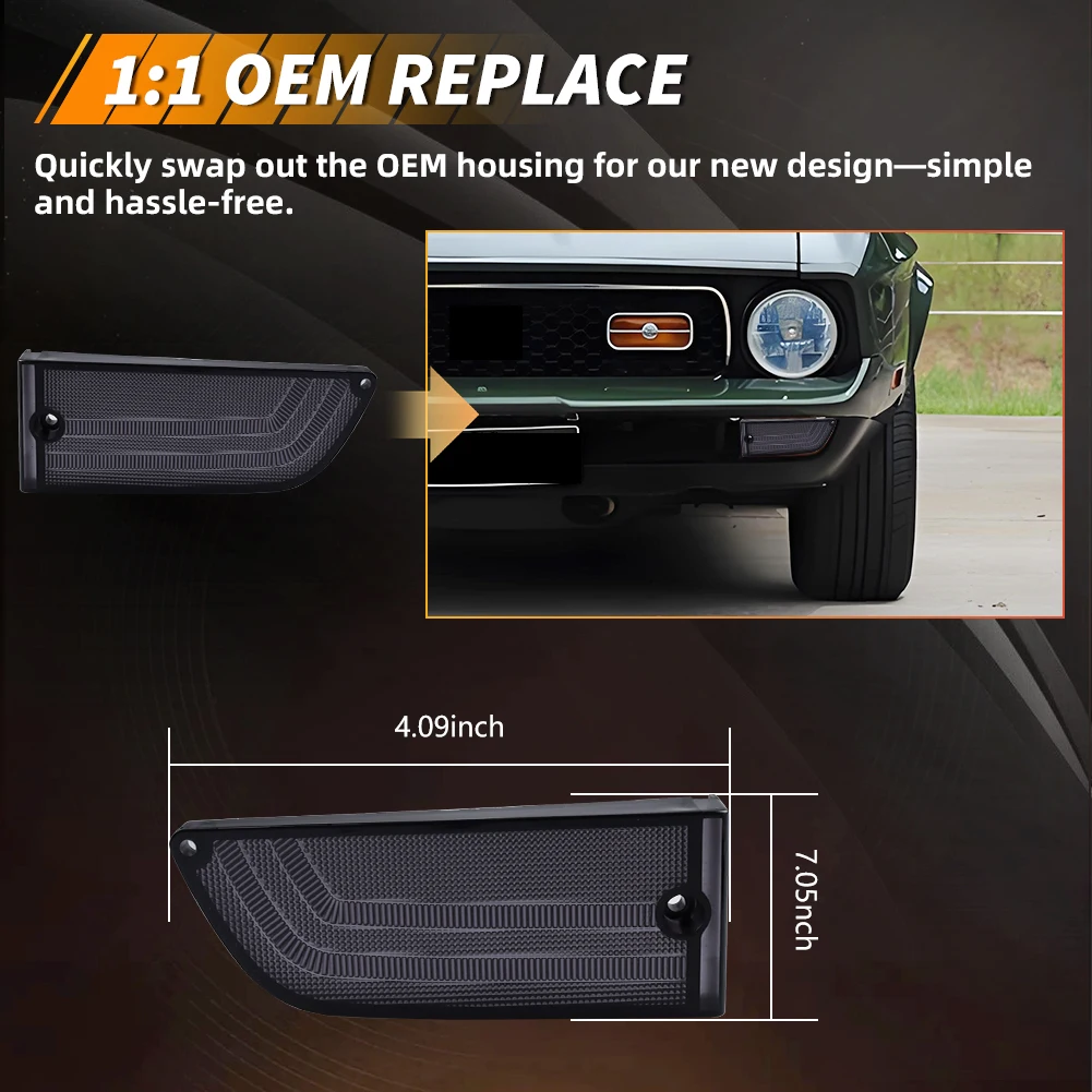 2Pcs For 1971 1972 1973 Ford Mustang Front Bumper Turn Signal Light Parking Light DRL Light Cover W/Gaskets No Bulb/Socket view 3
