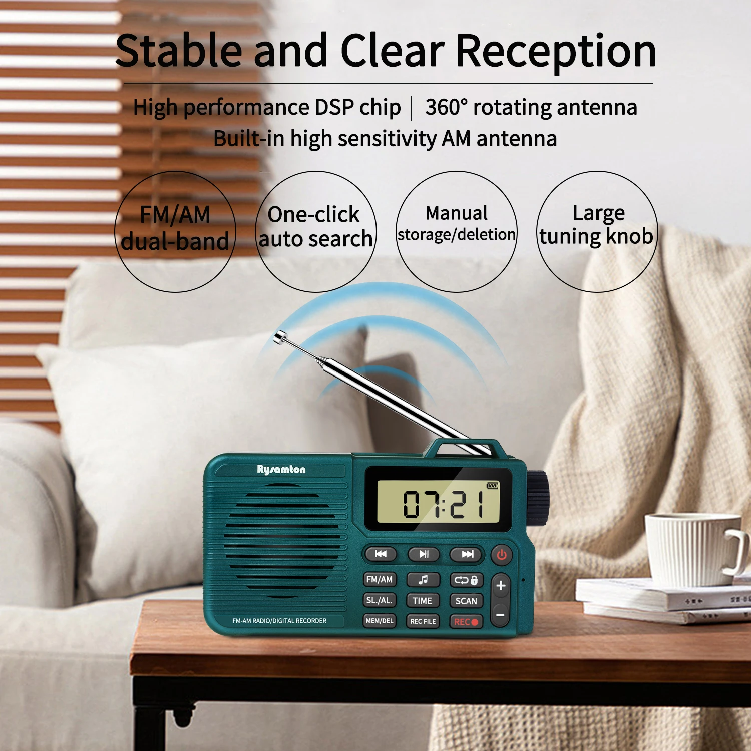 Portable AM/FM Radio, Small Pocket Radio with Bluetooth, Bass Speaker, Support Micro SD Card and Record, Long Battery Life